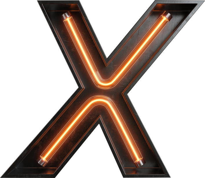 Illuminated Letter X in Neon Light