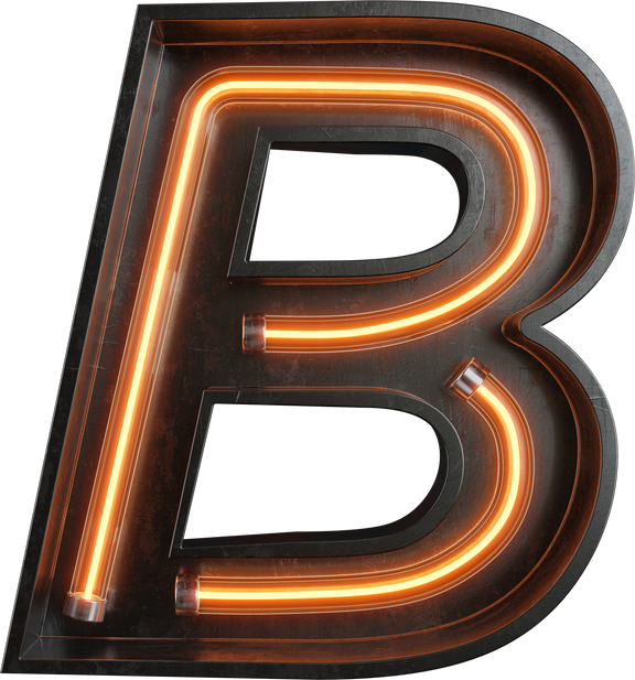 Illuminated Letter B in Neon Light